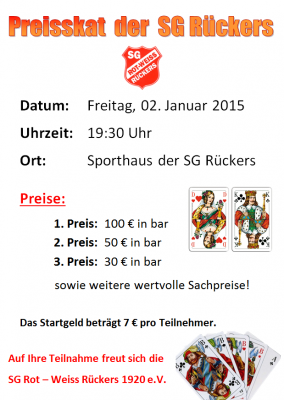 Preisskat der SG Rückers am 02.01.2015!