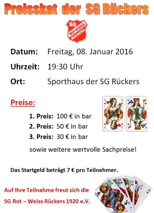 Preisskat der SG Rückers am 08.01.2016!