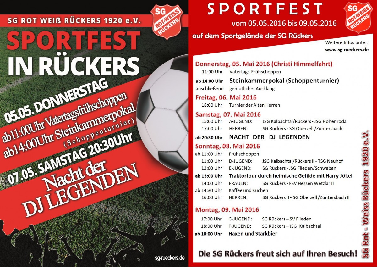 Sportfest der SG Rückers vom 05.05.2016 – 09.05.2016