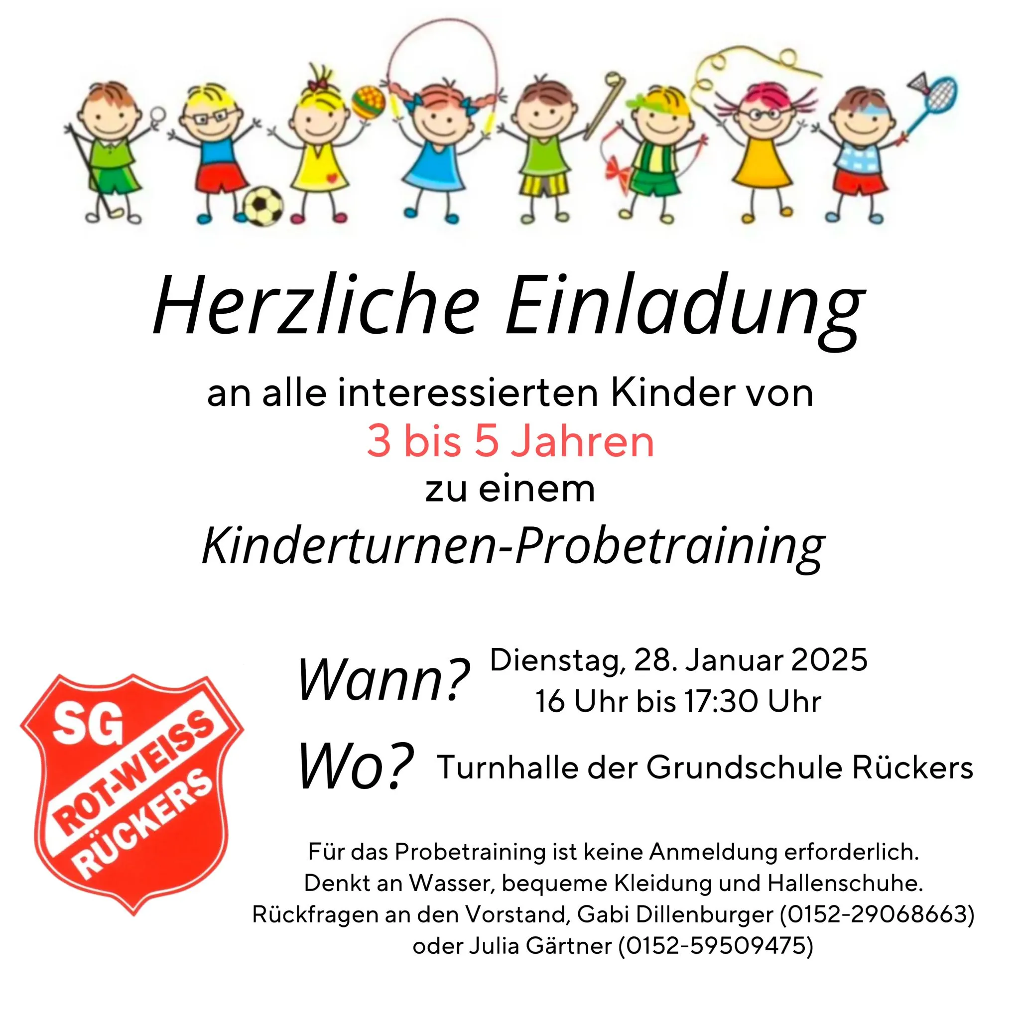 Kinderturnen-Probetraining am 28.01.2025 um 16:00 Uhr in Rückers